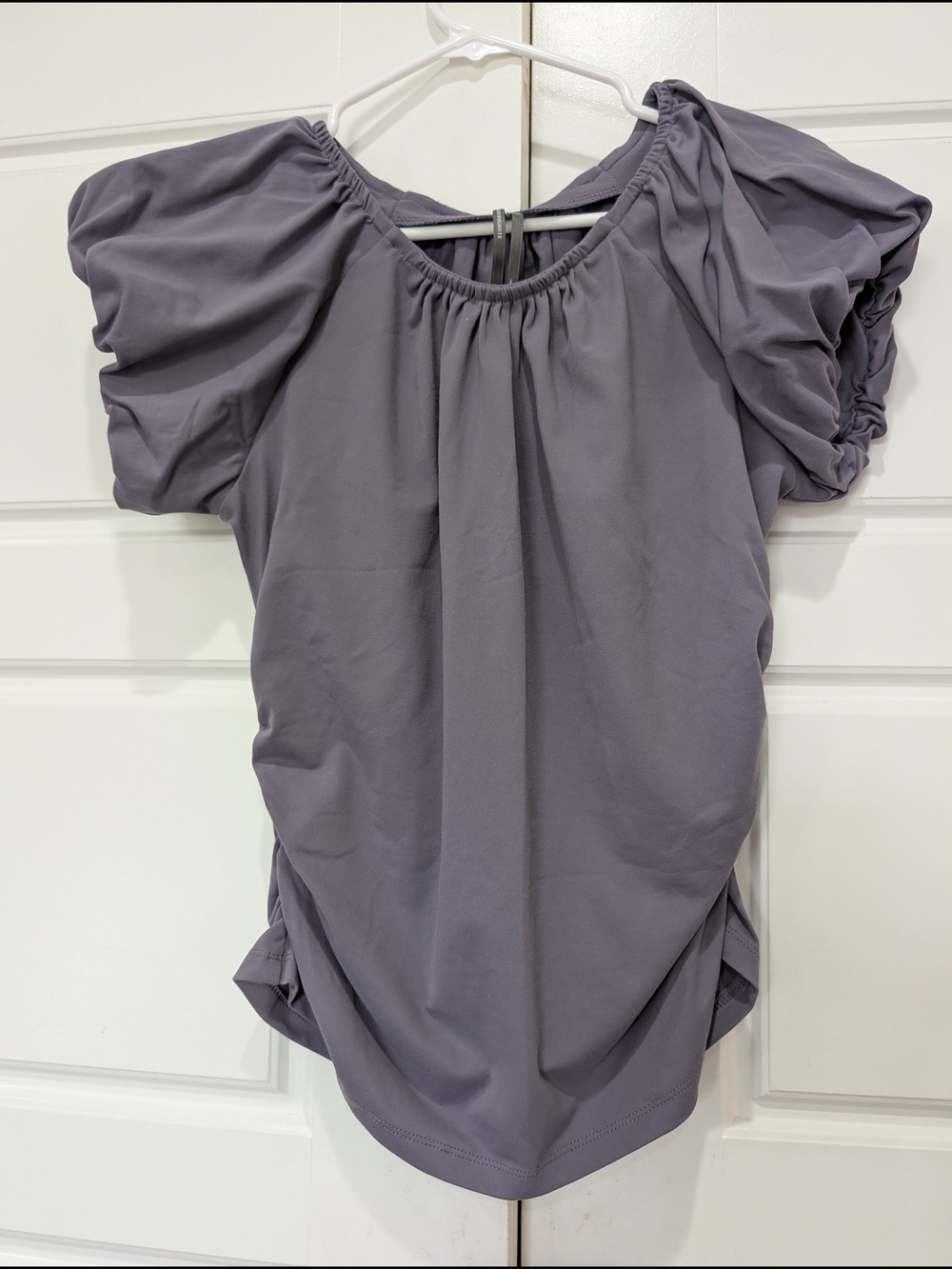 Anthropologie Ruched Puff Sleeve Top Mauve Purple Size M EUC